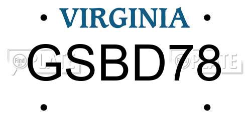 GSBD78 Virginia License Plate
