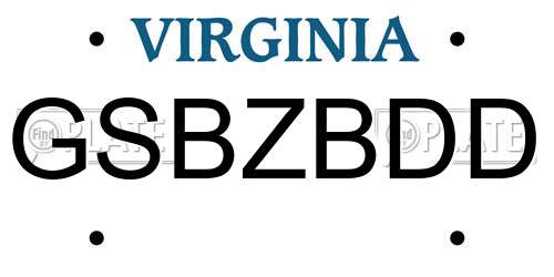 GSBZBDD Virginia License Plate