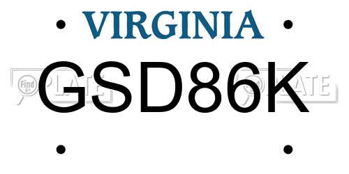 GSD86K Virginia License Plate