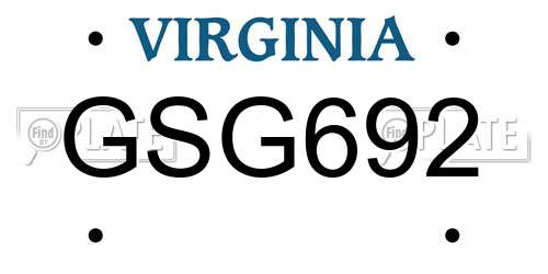 GSG692 Virginia License Plate