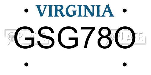 GSG78O Virginia License Plate
