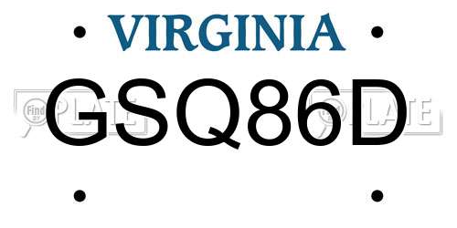 GSQ86D Virginia License Plate