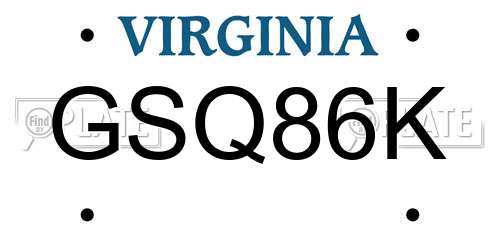 GSQ86K Virginia License Plate