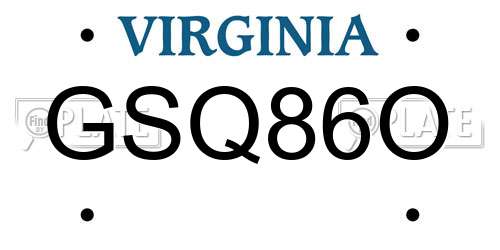GSQ86O Virginia License Plate