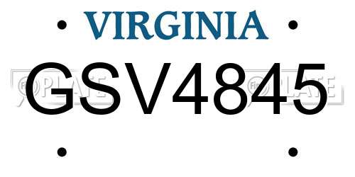 GSV4845 Virginia License Plate