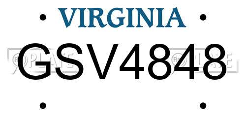 GSV4848 Virginia License Plate