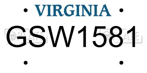GSW1581 Virginia License Plate