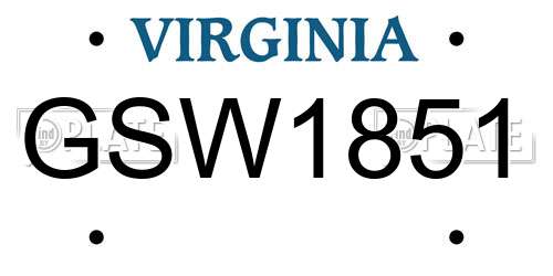 GSW1851 Virginia License Plate