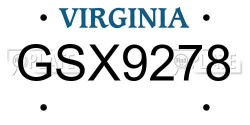 GSX9278 Virginia License Plate