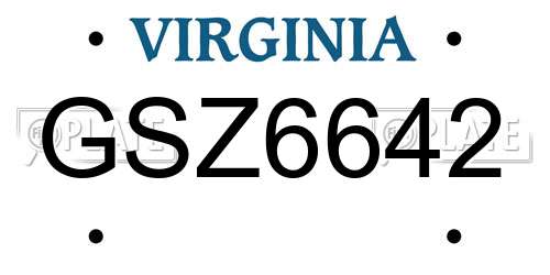 GSZ6642 Virginia License Plate