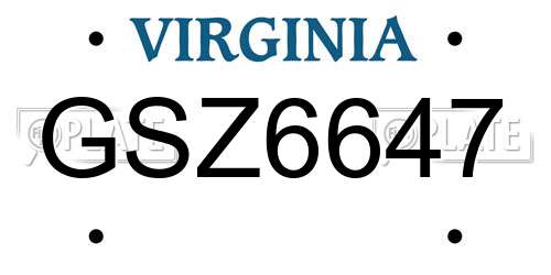 GSZ6647 Virginia License Plate