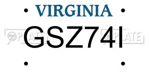 GSZ74I Virginia License Plate