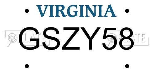 GSZY58 Virginia License Plate