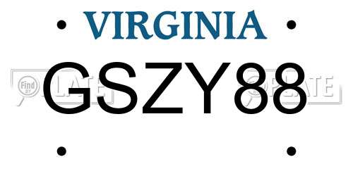 GSZY88 Virginia License Plate