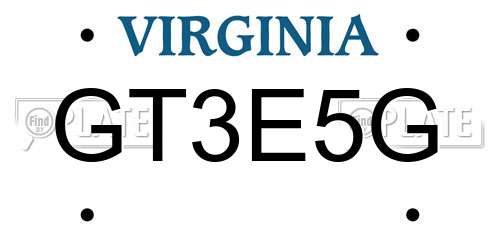 GT3E5G Virginia License Plate