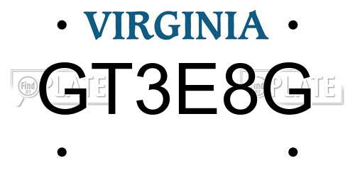 GT3E8G Virginia License Plate