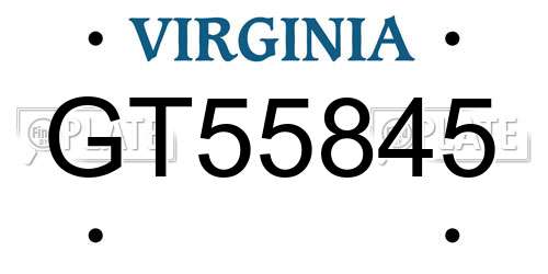 GT55845 Virginia License Plate
