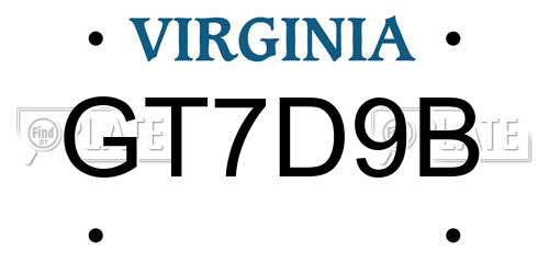 GT7D9B Virginia License Plate