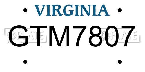 GTM7807 Virginia License Plate