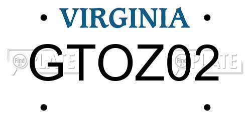 GTOZ02 Virginia License Plate