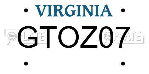 GTOZ07 Virginia License Plate