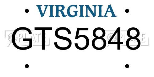 GTS5848 Virginia License Plate