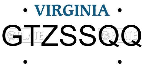 GTZSSQQ Virginia License Plate