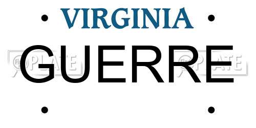 GUERRE Virginia License Plate