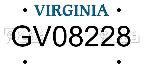GV08228 Virginia License Plate