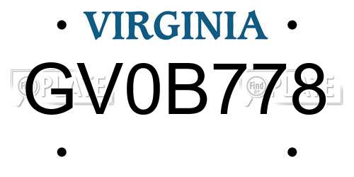 GV0B778 Virginia License Plate