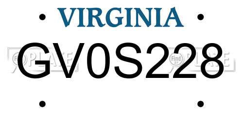 GV0S228 Virginia License Plate