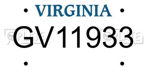 GV11933 Virginia License Plate