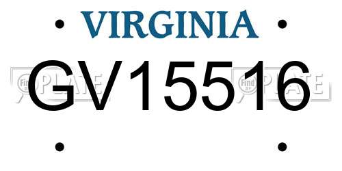 GV15516 Virginia License Plate