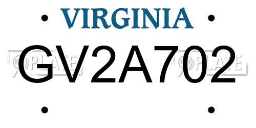 GV2A702 Virginia License Plate