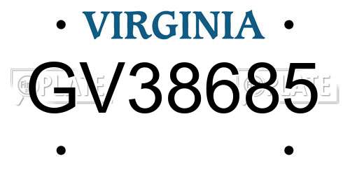 GV38685 Virginia License Plate