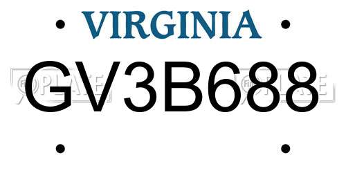 GV3B688 Virginia License Plate