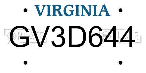 GV3D644 Virginia License Plate