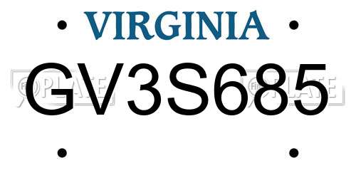 GV3S685 Virginia License Plate