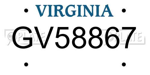 GV58867 Virginia License Plate