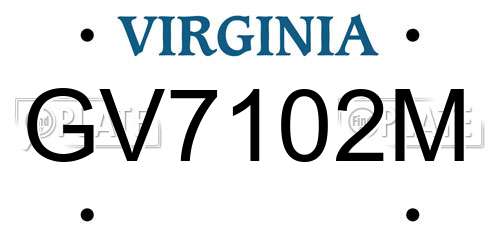 GV7102M Virginia License Plate