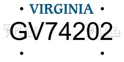GV74202 Virginia License Plate