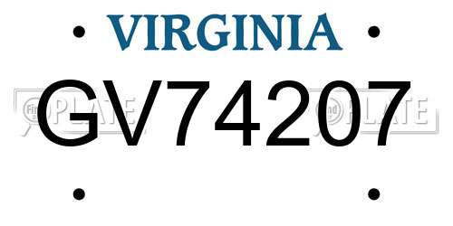 GV74207 Virginia License Plate