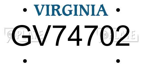 GV74702 Virginia License Plate