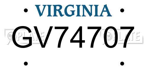 GV74707 Virginia License Plate