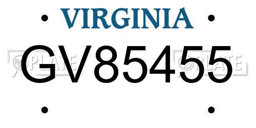 GV85455 Virginia License Plate