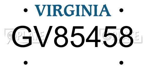 GV85458 Virginia License Plate