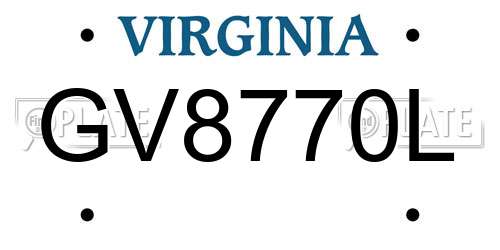 GV8770L Virginia License Plate