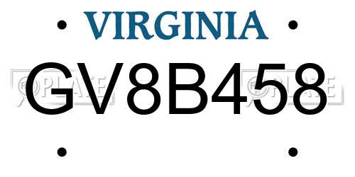 GV8B458 Virginia License Plate