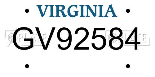GV92584 Virginia License Plate