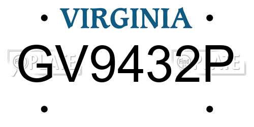 GV9432P Virginia License Plate